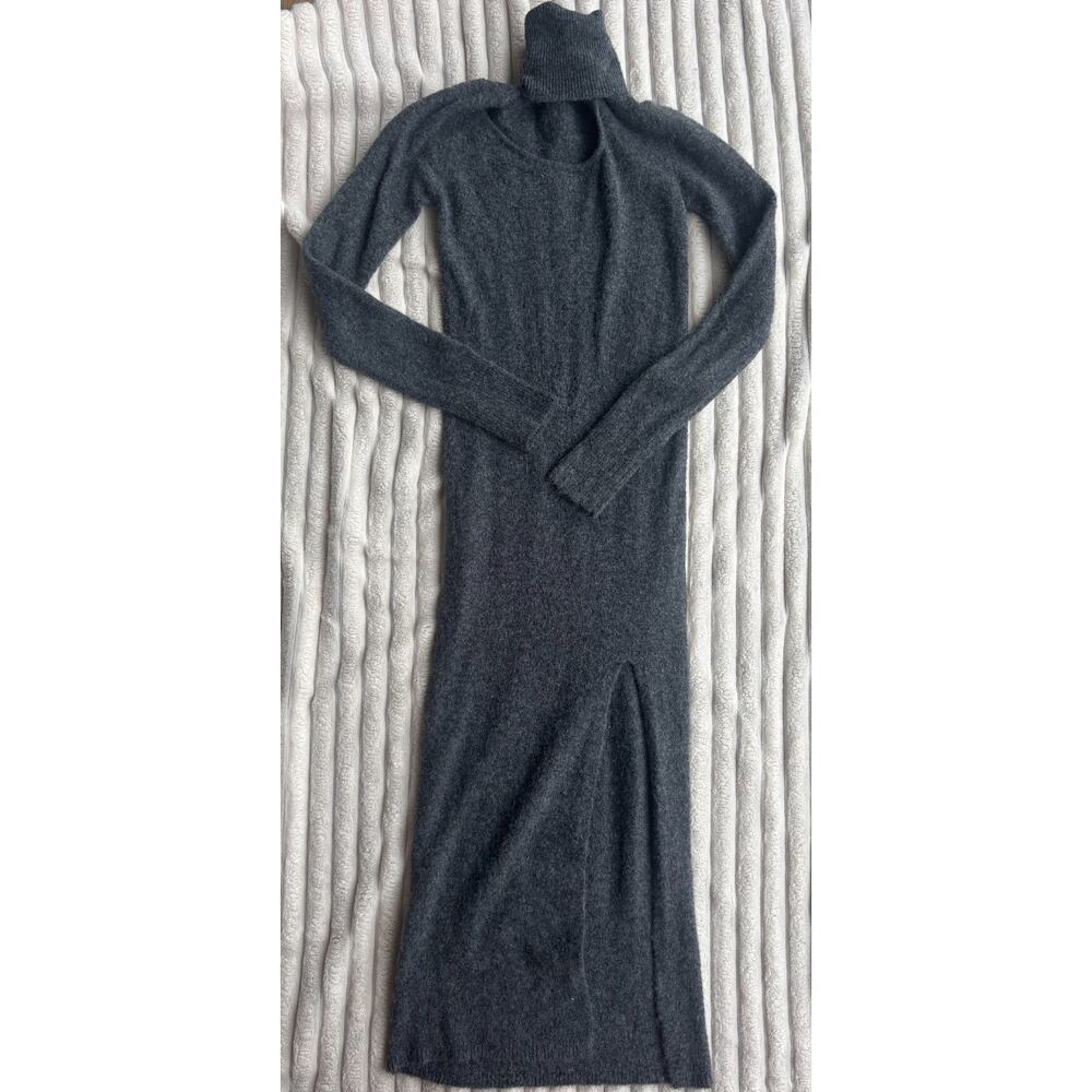 Bershka Gray Knit Bodycon Size Small Dress Midi Turtleneck Long Sleve EUC